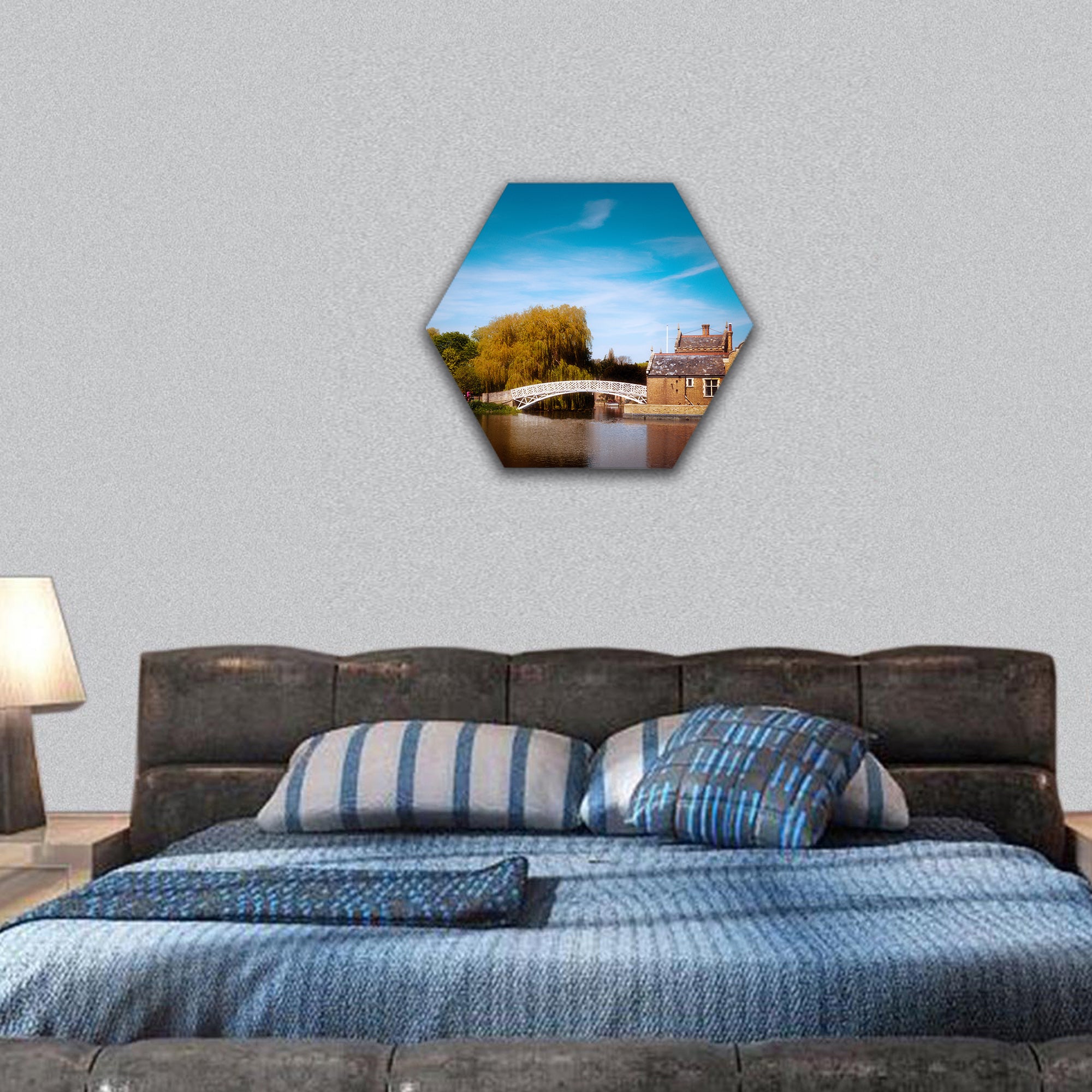 Chinese Bridge on River Great Ouse spur at Godmanchester hexagonal canvas wall art