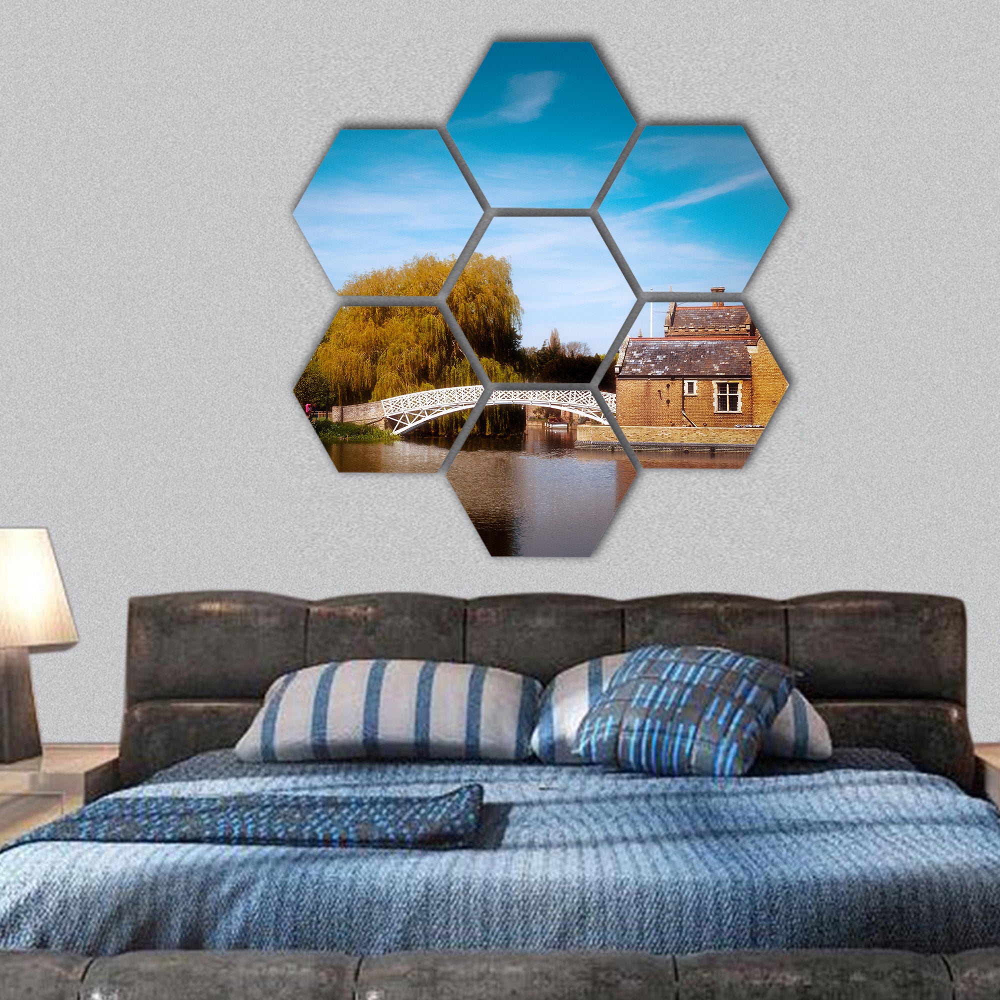 Chinese Bridge on River Great Ouse spur at Godmanchester hexagonal canvas wall art