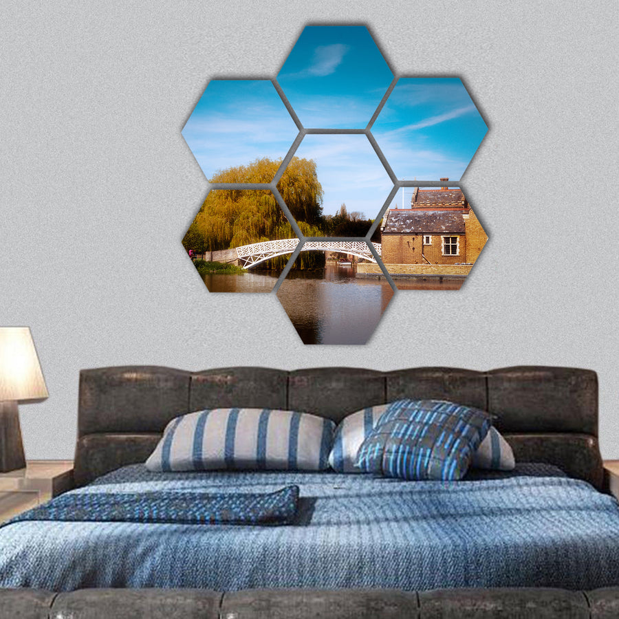 Chinese Bridge on River Great Ouse spur at Godmanchester hexagonal canvas wall art