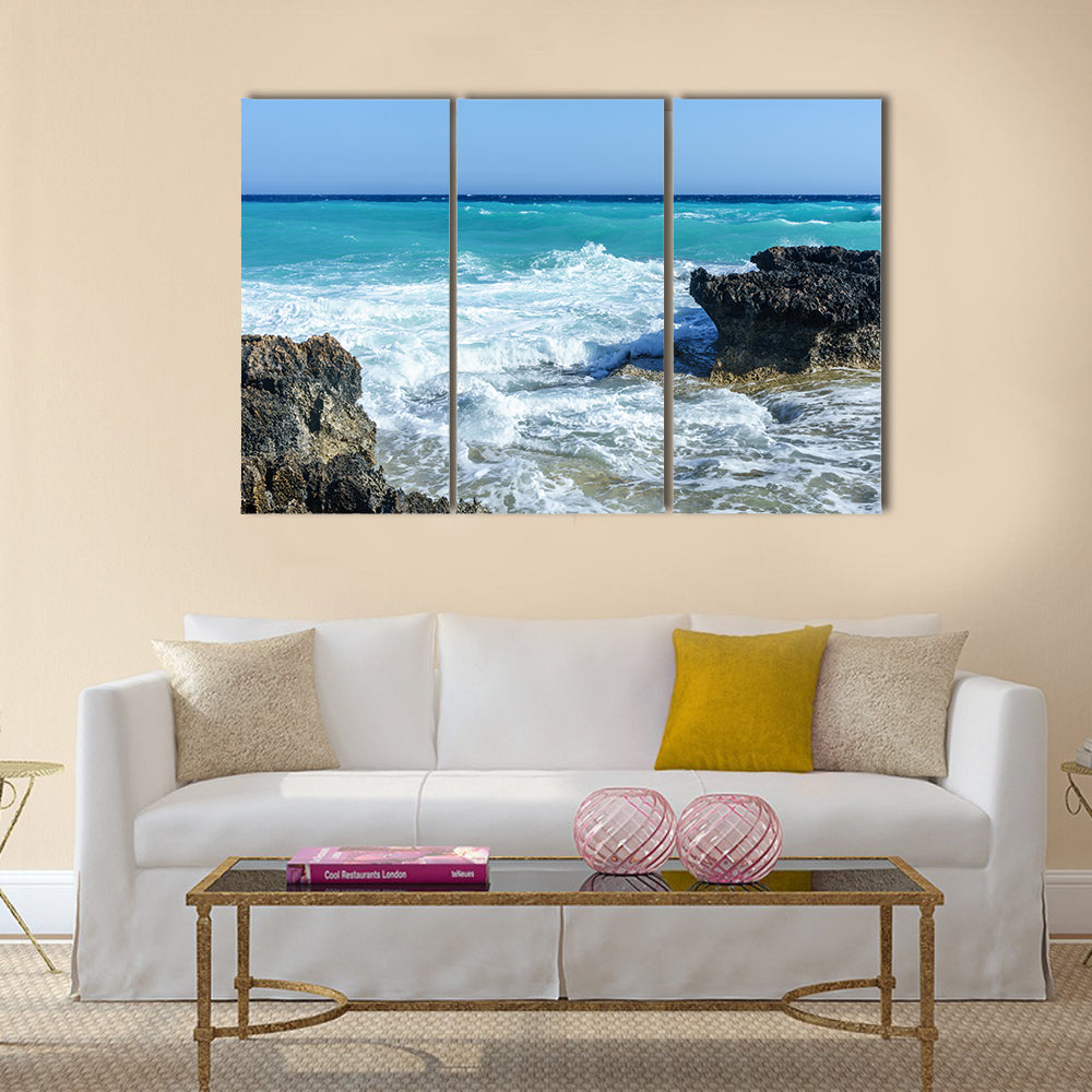 The Mediterranean Sea, The Rocky Shores And The Wave Beat, Multi Panel Canvas Wall Art