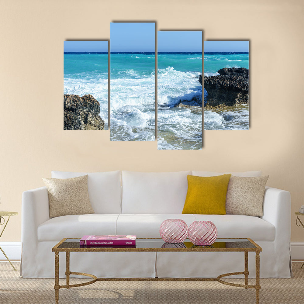 The Mediterranean Sea, The Rocky Shores And The Wave Beat, Multi Panel Canvas Wall Art