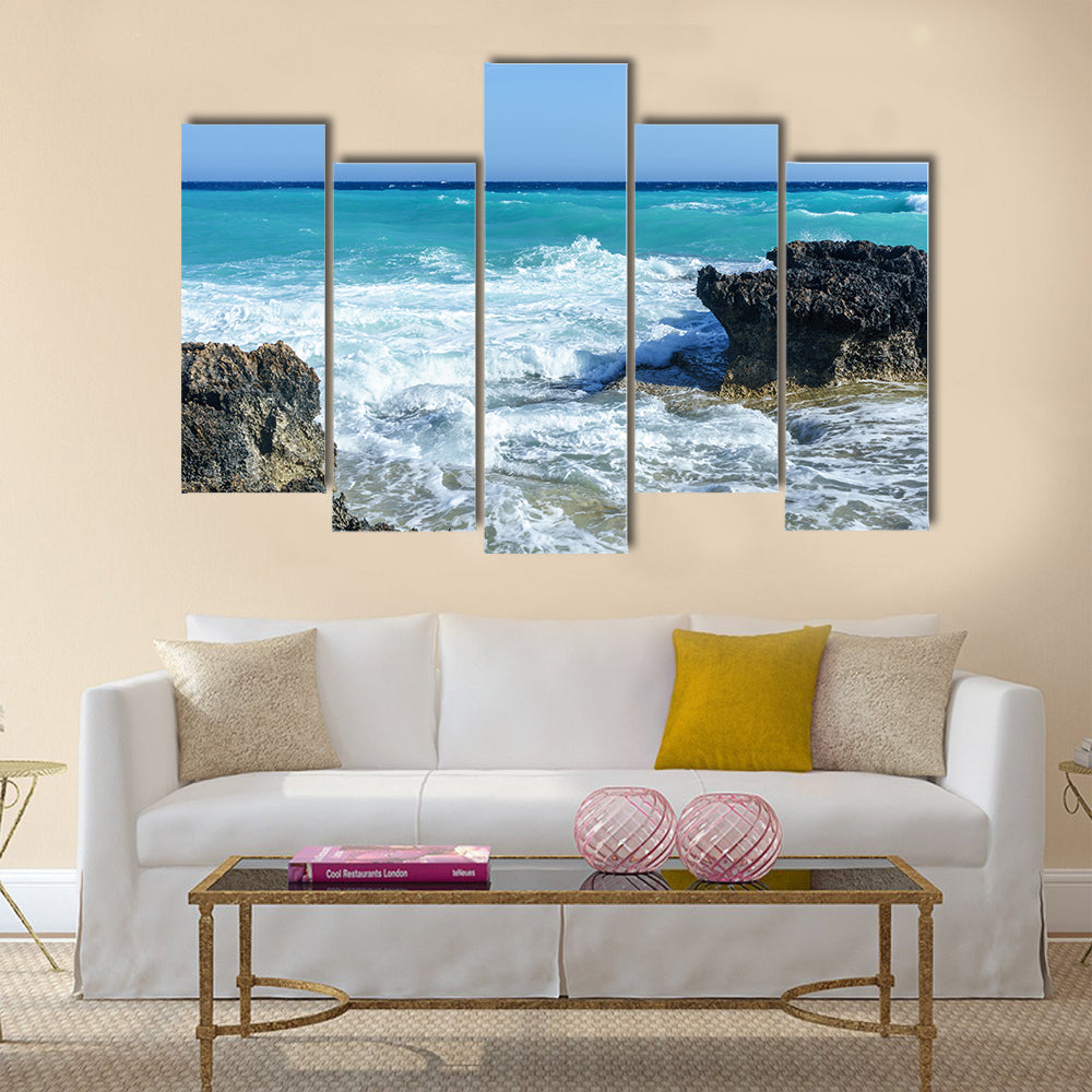 The Mediterranean Sea, The Rocky Shores And The Wave Beat, Multi Panel Canvas Wall Art