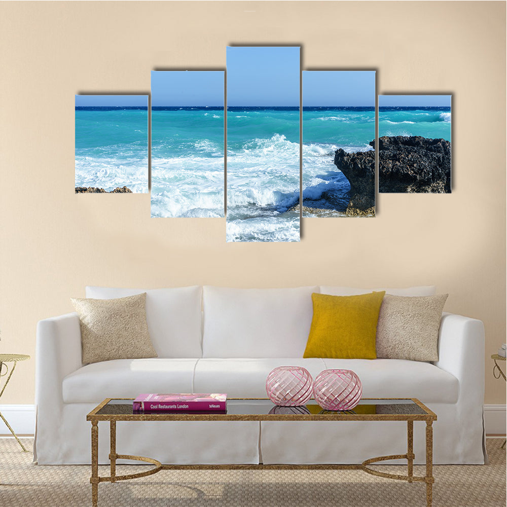 The Mediterranean Sea, The Rocky Shores And The Wave Beat, Multi Panel Canvas Wall Art