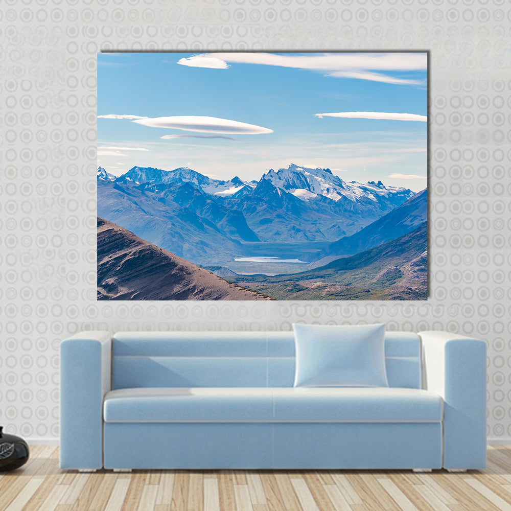 Scene Of A Snowing Landscape With Mountains Multi Panel Canvas Wall Art