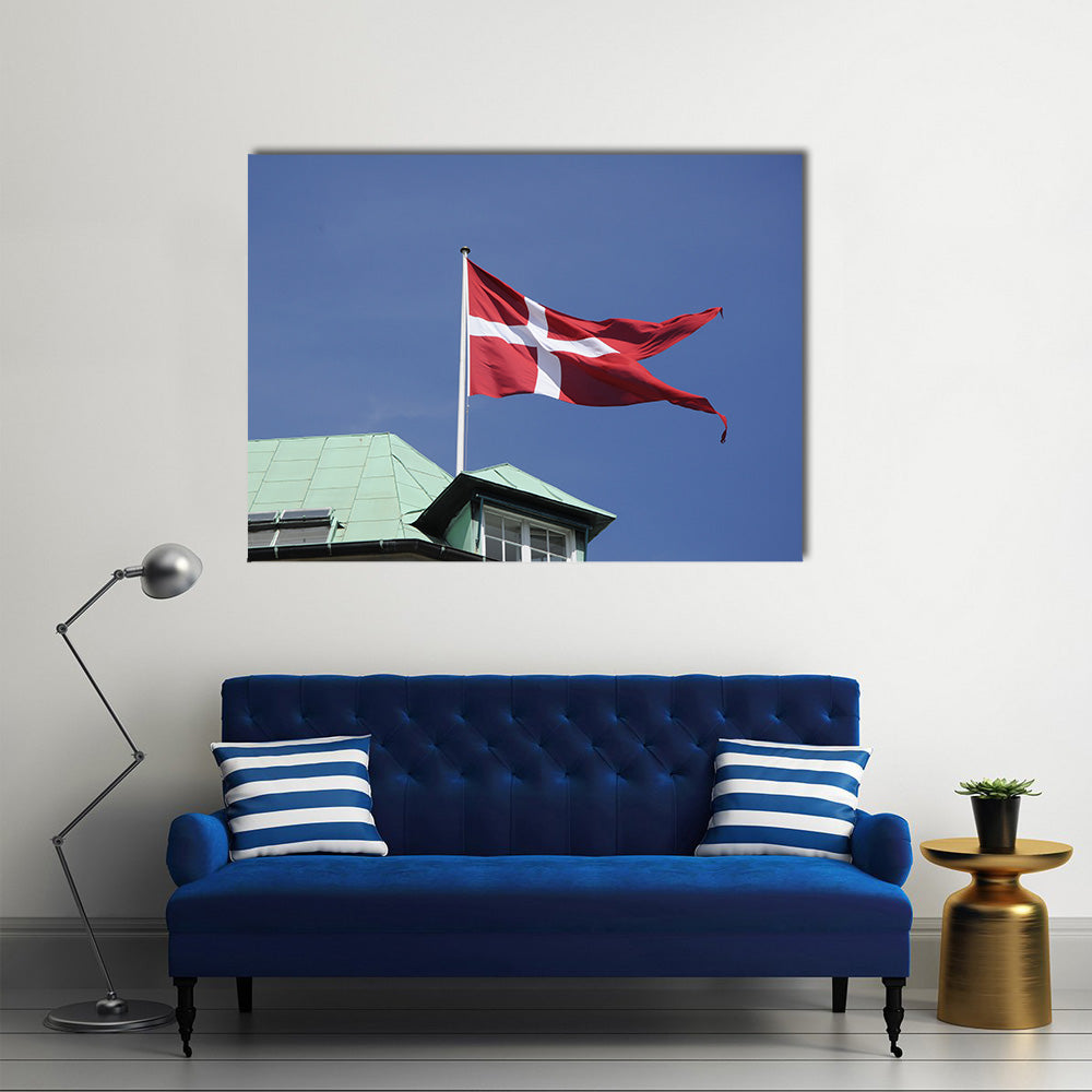 Danish Flag And Danish Ministry Of Defense In Danish Capital Multi Pane Canvas Wall Art