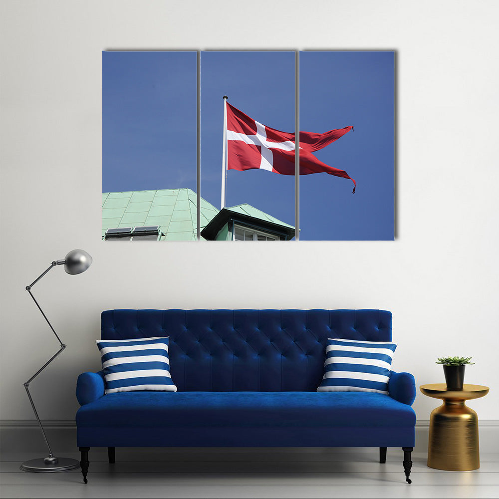Danish Flag And Danish Ministry Of Defense In Danish Capital Multi Pane Canvas Wall Art