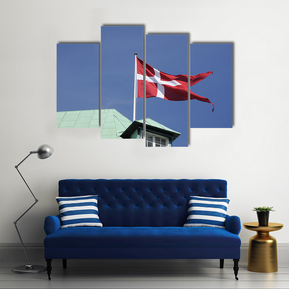 Danish Flag And Danish Ministry Of Defense In Danish Capital Multi Pane Canvas Wall Art