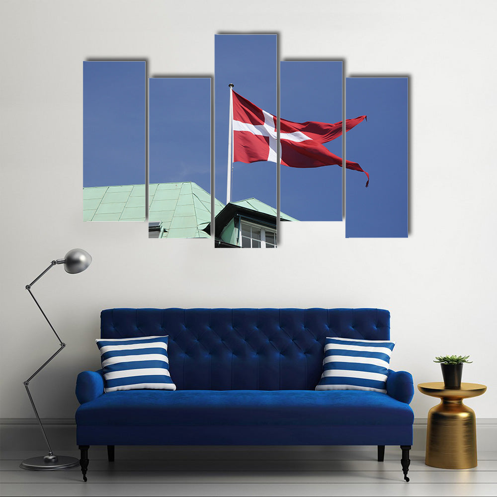 Danish Flag And Danish Ministry Of Defense In Danish Capital Multi Pane Canvas Wall Art