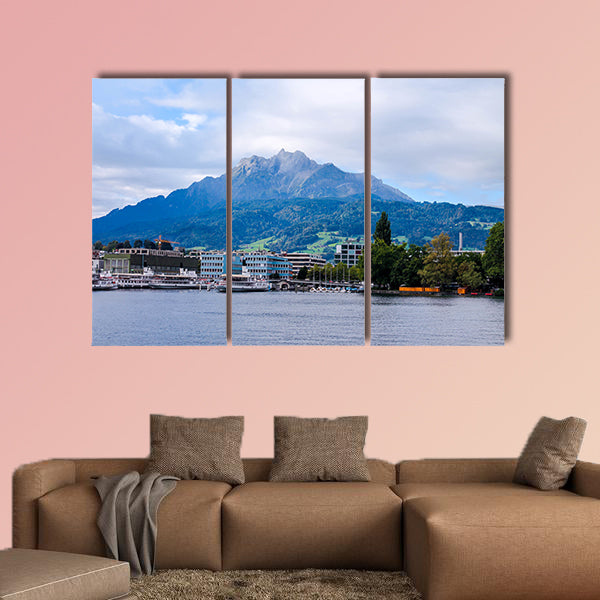 Mount Pilatus in Lucerne, Switzerland, summer, Lake Lucerne multi panel canvas wall art