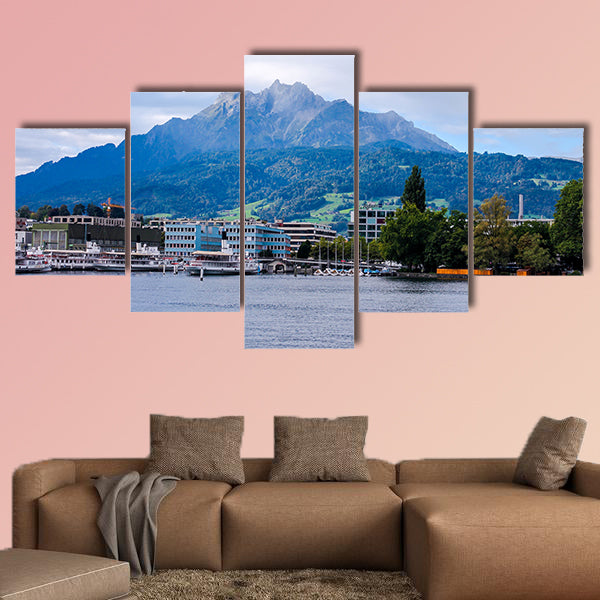 Mount Pilatus in Lucerne, Switzerland, summer, Lake Lucerne multi panel canvas wall art