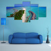 An Aerial Flying Drone View Of Maldives White Sandy Beach On Sunny Tropical Multi Panel Canvas Wall Art