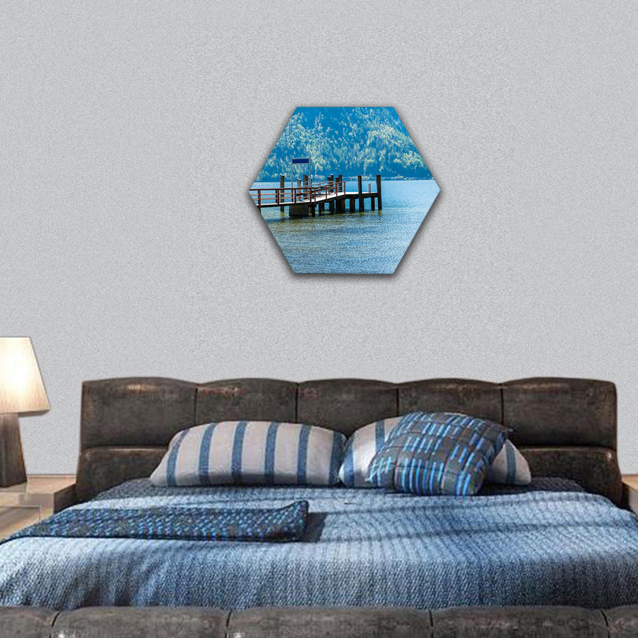 hallstatter see lake, with mountain hexagonal canvas wall art