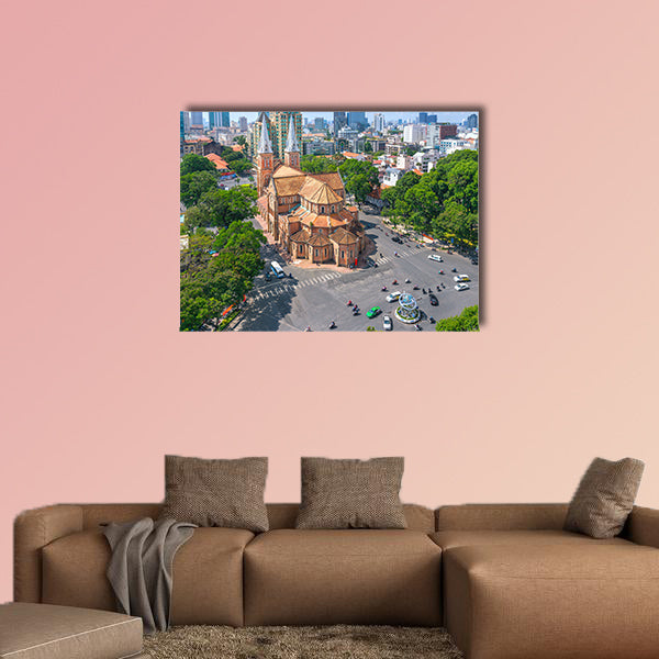 Aerial view of Notre Dame Cathedral in Hanoi multi panel canvas wall art