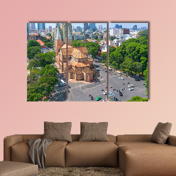 Aerial view of Notre Dame Cathedral in Hanoi multi panel canvas wall art
