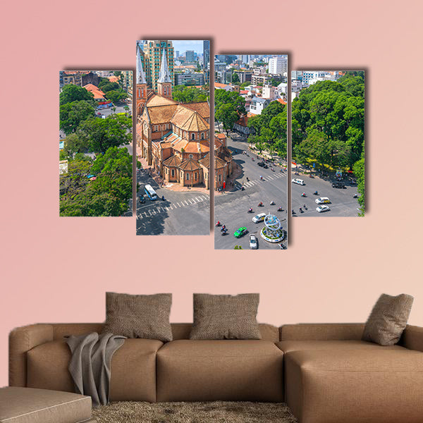 Aerial view of Notre Dame Cathedral in Hanoi multi panel canvas wall art