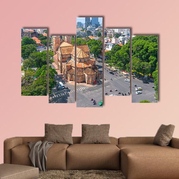 Aerial view of Notre Dame Cathedral in Hanoi multi panel canvas wall art