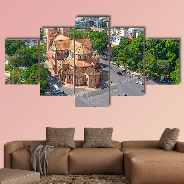 Aerial view of Notre Dame Cathedral in Hanoi multi panel canvas wall art