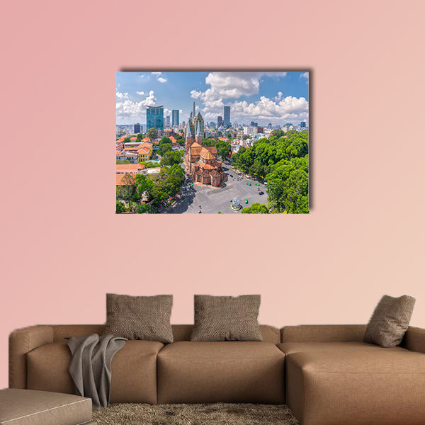 Aerial view of Notre Dame Cathedral in Hanoi, Vietnam multi panel canvas wall art