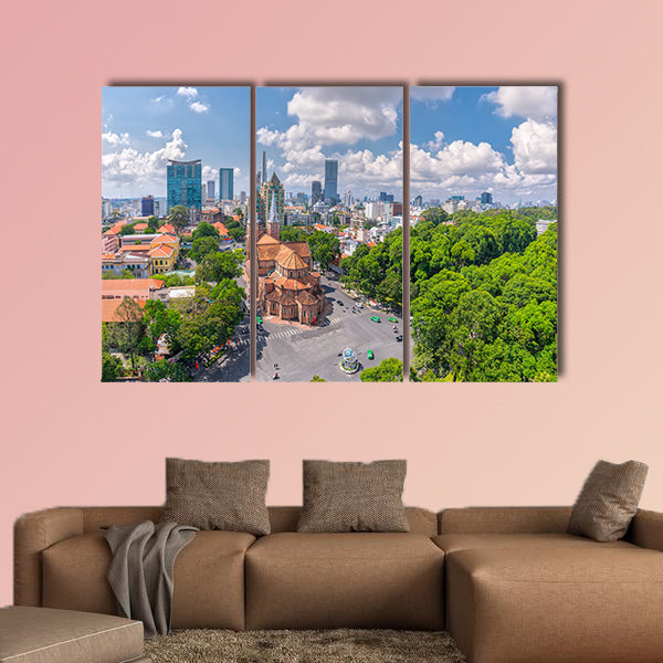 Aerial view of Notre Dame Cathedral in Hanoi, Vietnam multi panel canvas wall art