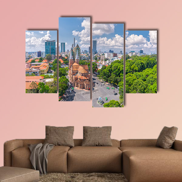 Aerial view of Notre Dame Cathedral in Hanoi, Vietnam multi panel canvas wall art