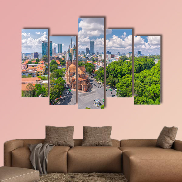 Aerial view of Notre Dame Cathedral in Hanoi, Vietnam multi panel canvas wall art