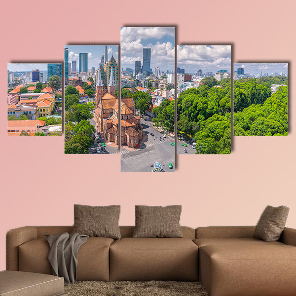 Aerial view of Notre Dame Cathedral in Hanoi, Vietnam multi panel canvas wall art