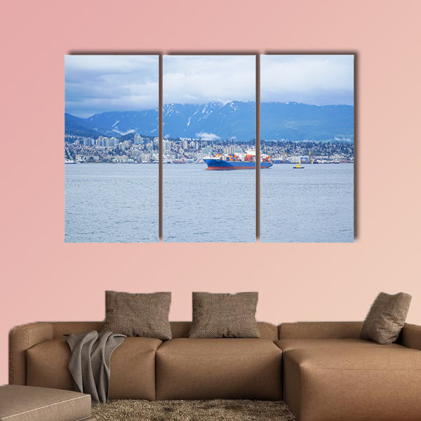 A big vessel at Vancouver Harbour Multi panel canvas wall art