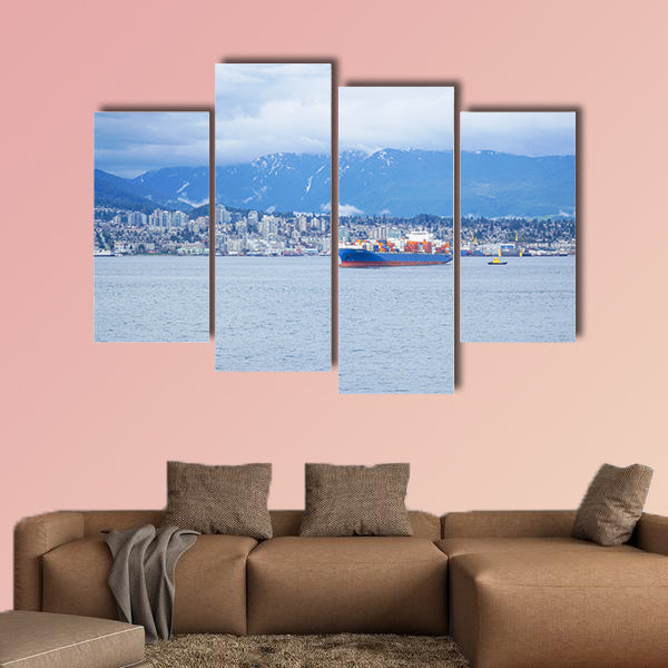 A big vessel at Vancouver Harbour Multi panel canvas wall art