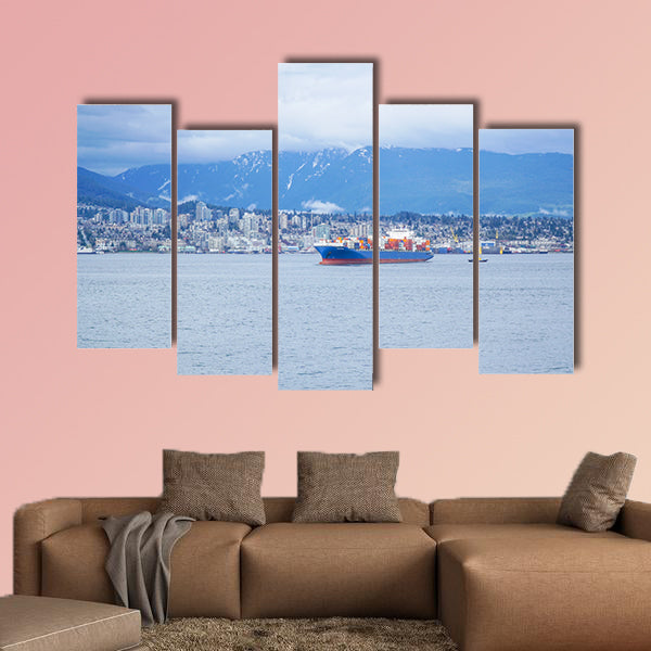 A big vessel at Vancouver Harbour Multi panel canvas wall art