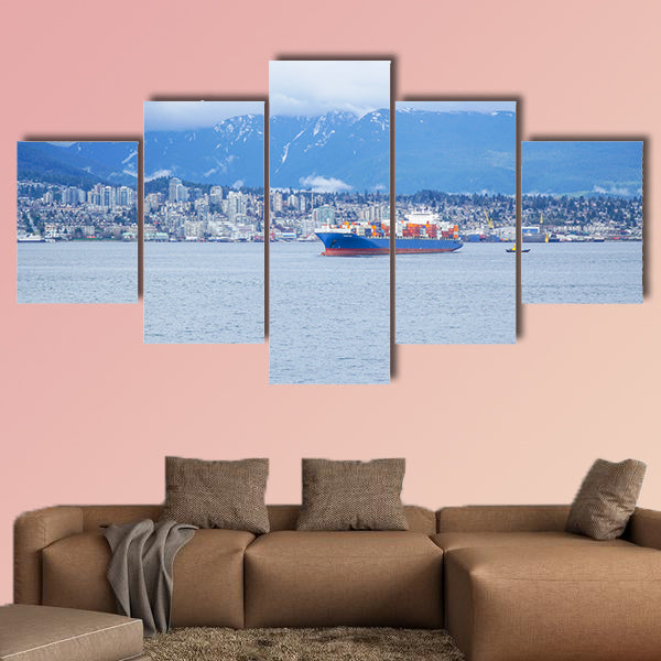 A big vessel at Vancouver Harbour Multi panel canvas wall art