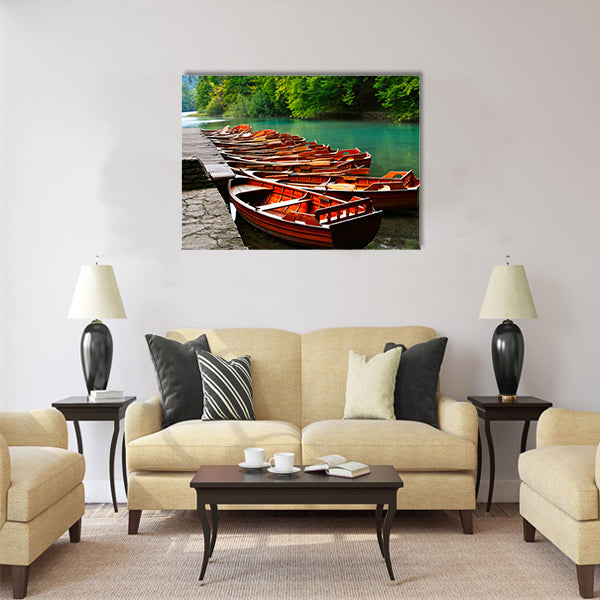 Boats in the national park Plitvice Multi Panel Canvas Wall Art