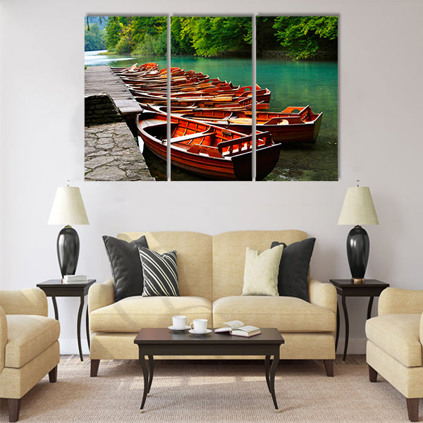 Boats in the national park Plitvice Multi Panel Canvas Wall Art
