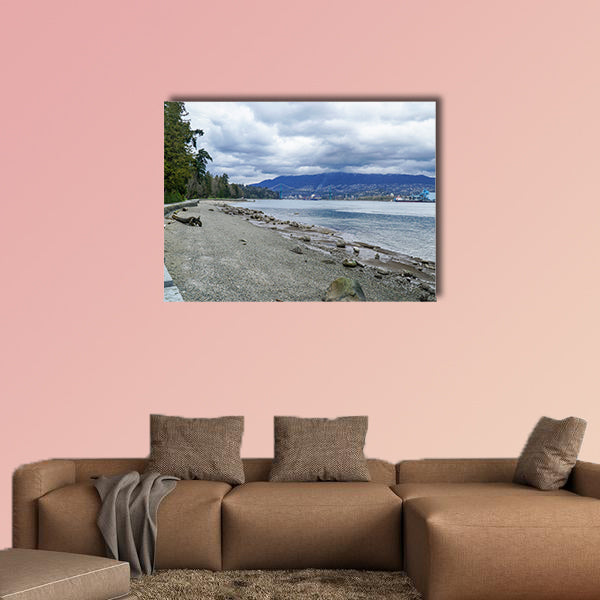 The pebbly beach of Stanley Park in Vancouver Multi panel canvas wall art