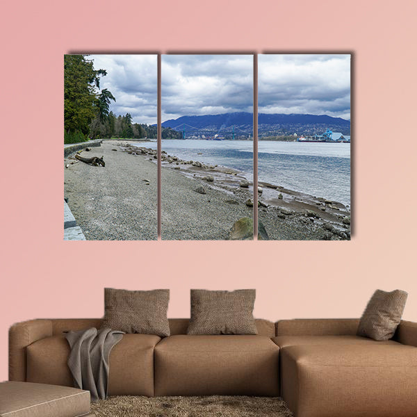 The pebbly beach of Stanley Park in Vancouver Multi panel canvas wall art