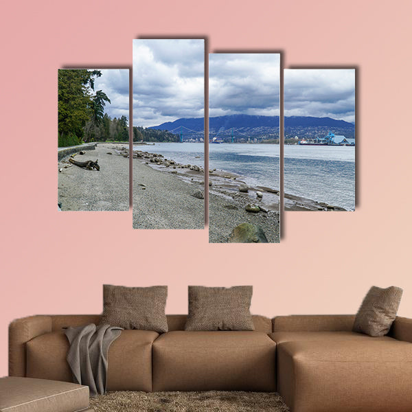 The pebbly beach of Stanley Park in Vancouver Multi panel canvas wall art