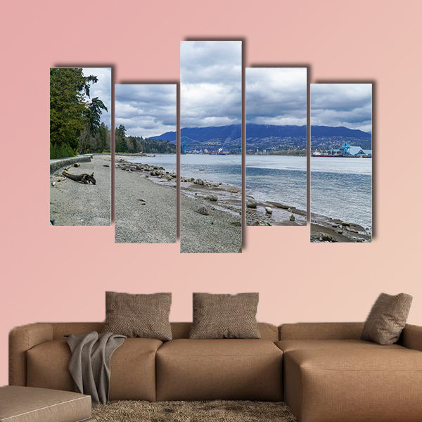 The pebbly beach of Stanley Park in Vancouver Multi panel canvas wall art