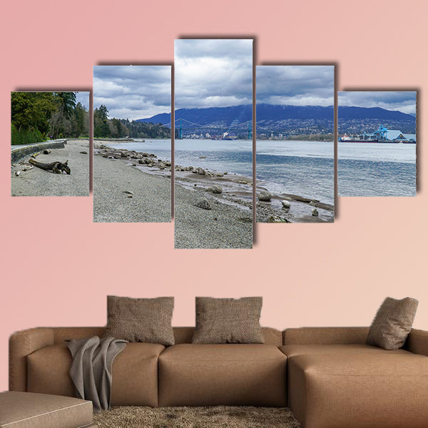 The pebbly beach of Stanley Park in Vancouver Multi panel canvas wall art