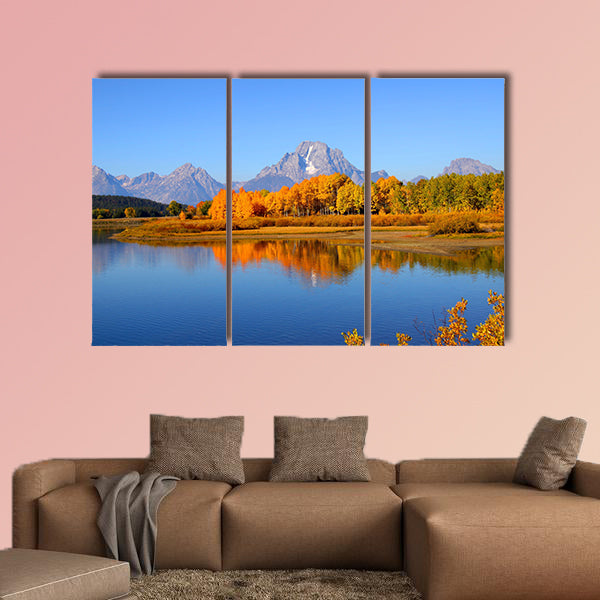 Grand tetons national park from Oxbow bend Multi panel canvas wall art