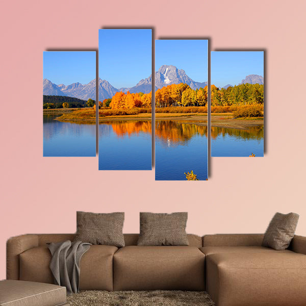 Grand tetons national park from Oxbow bend Multi panel canvas wall art