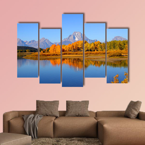 Grand tetons national park from Oxbow bend Multi panel canvas wall art