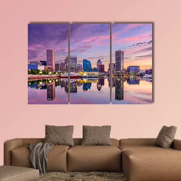 Baltimore, Maryland, USA skyline at the Inner Harbor Multi panel canvas wall art.