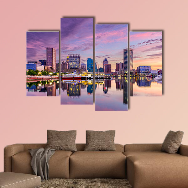 Baltimore, Maryland, USA skyline at the Inner Harbor Multi panel canvas wall art.
