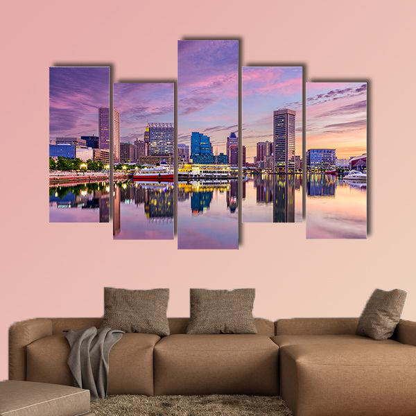 Baltimore, Maryland, USA skyline at the Inner Harbor Multi panel canvas wall art.