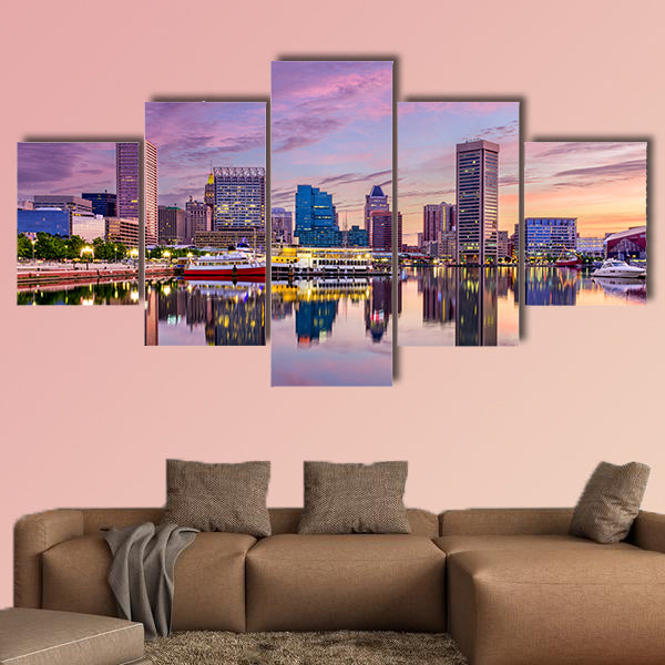 Baltimore, Maryland, USA skyline at the Inner Harbor Multi panel canvas wall art.