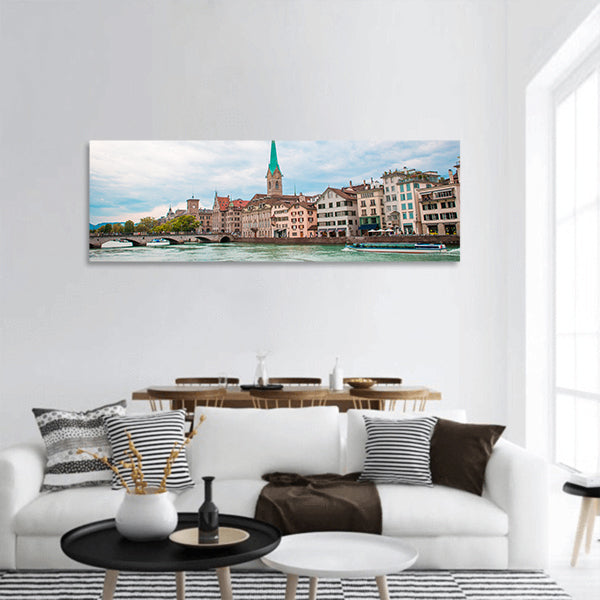 City of Zurich with Church ,river Limmat, Switzerland panoramic canvas wall art