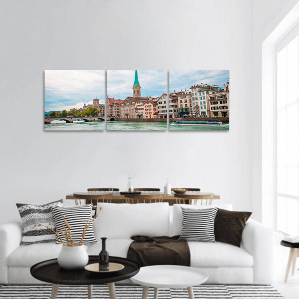 City of Zurich with Church ,river Limmat, Switzerland panoramic canvas wall art
