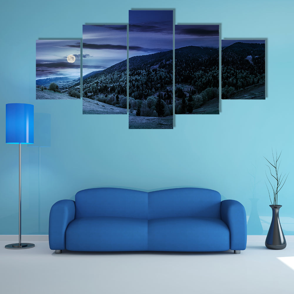 Foggy Mountains Covered By The Snow In A Winter Landscape Under The Overcasts sky, Multi Panel Canvas Wall Art