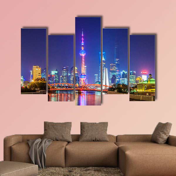 Architectural landscape of Lujiazui, the Bund, Shanghai multi panel canvas wall art