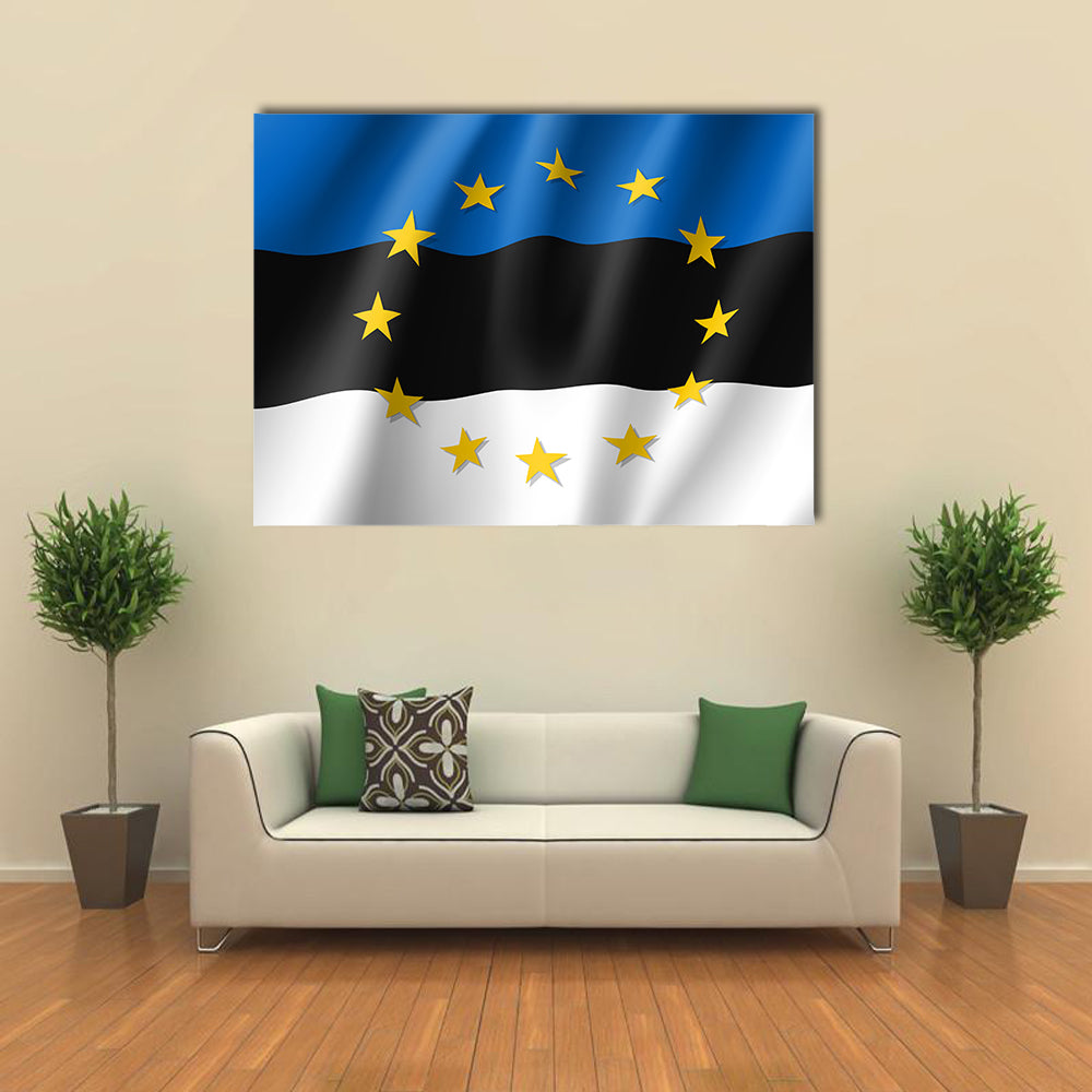 Estonia national flag with a star circle of EU multi panel canvas wall art