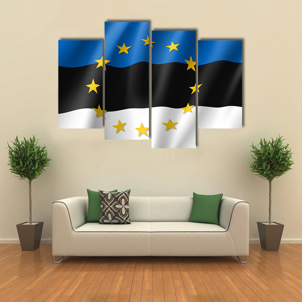 Estonia national flag with a star circle of EU multi panel canvas wall art